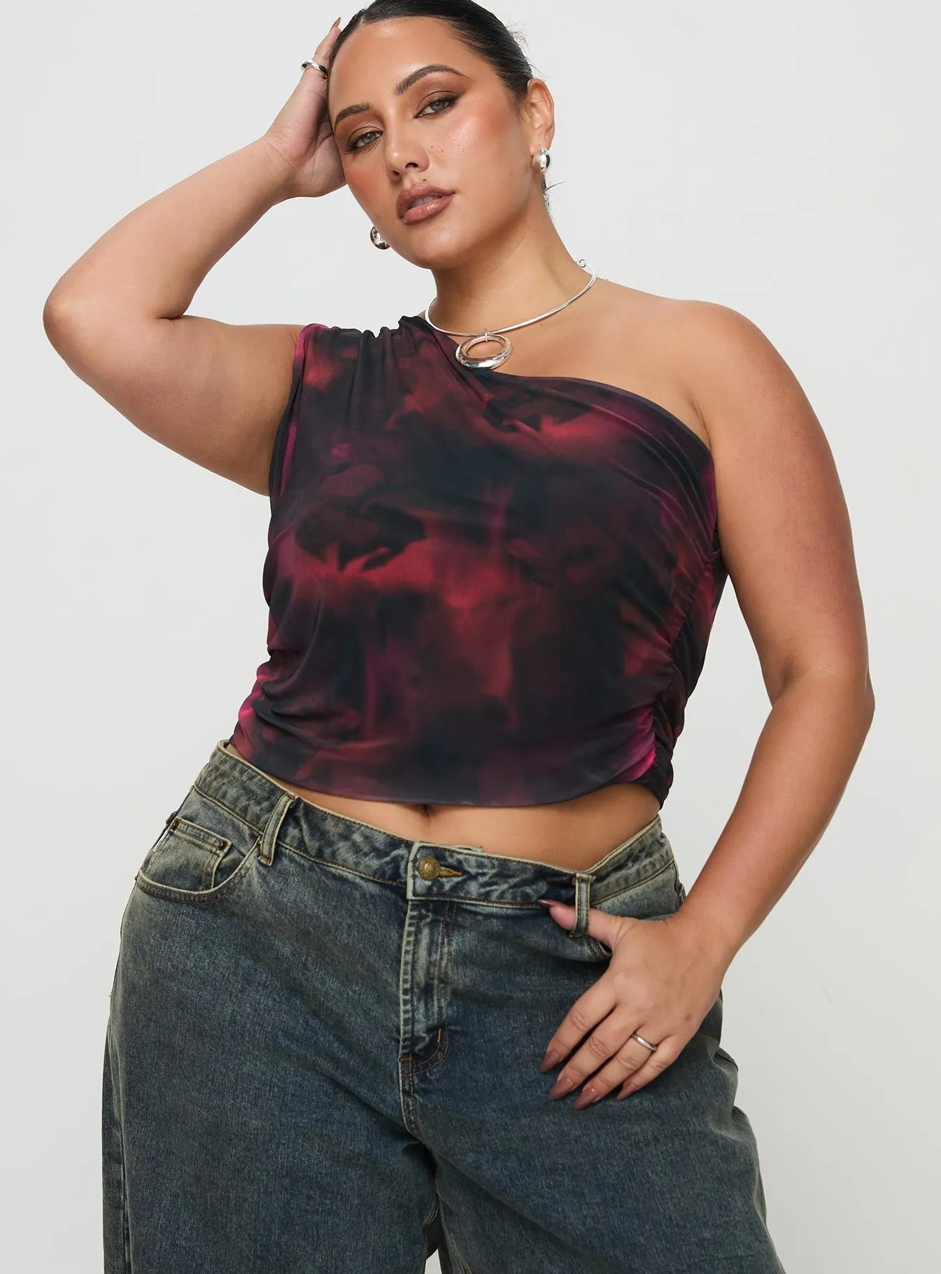 Annem One Shoulder Top Black / Red Curve