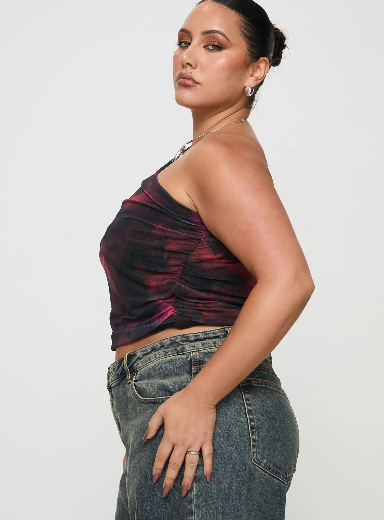 Annem One Shoulder Top Black / Red Curve