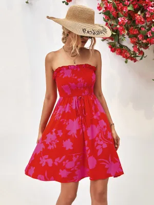 *APP EXCLUSIVE* Floral Frill Trim Strapless Smocked Dress