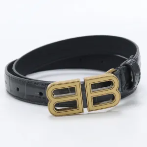 BALENCIAGA 673518 Slim belt/B belt Calfskin/metal black gold Women