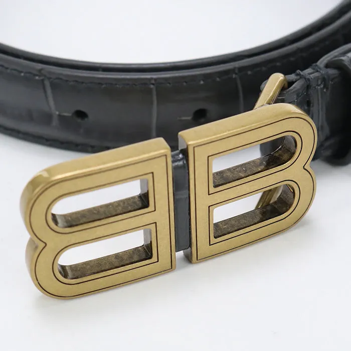BALENCIAGA 673518 Slim belt/B belt Calfskin/metal black gold Women