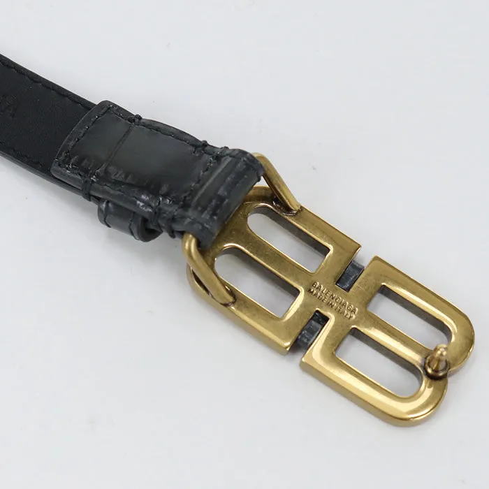 BALENCIAGA 673518 Slim belt/B belt Calfskin/metal black gold Women