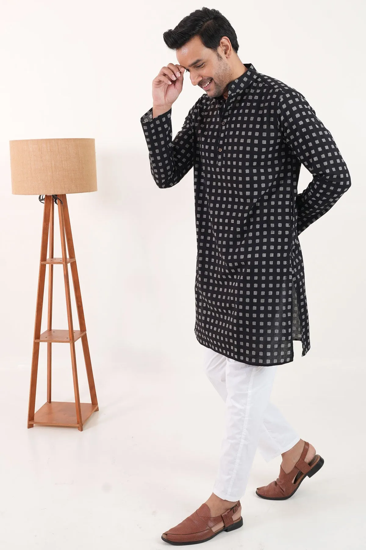 Black Squares Hand Block Print Cotton Kurta | Style Matters