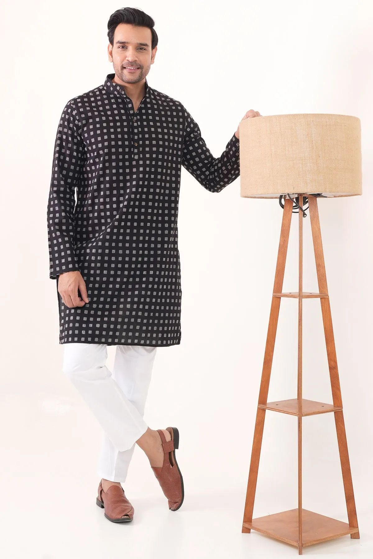 Black Squares Hand Block Print Cotton Kurta | Style Matters