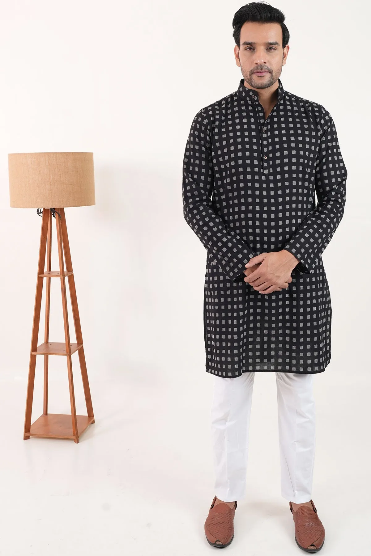 Black Squares Hand Block Print Cotton Kurta | Style Matters