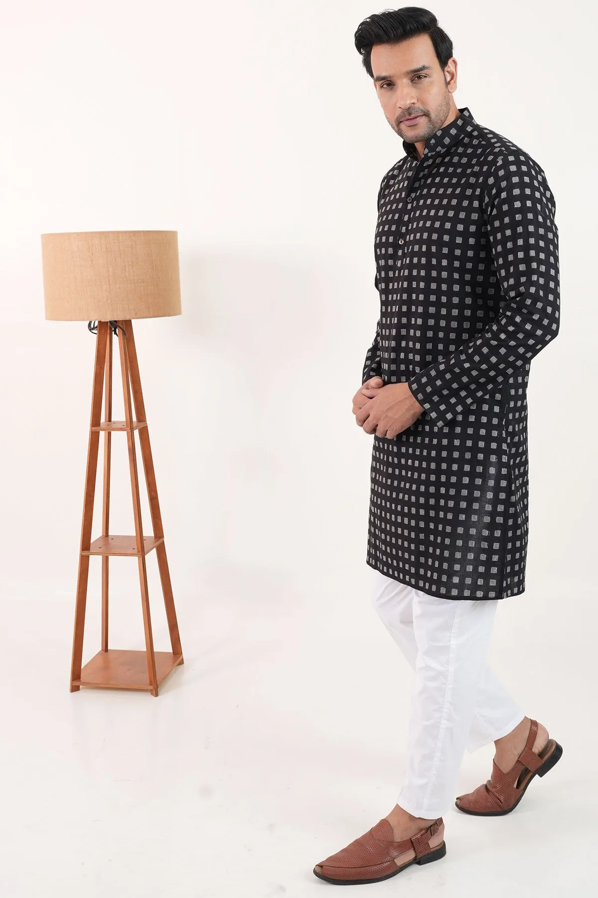 Black Squares Hand Block Print Cotton Kurta | Style Matters