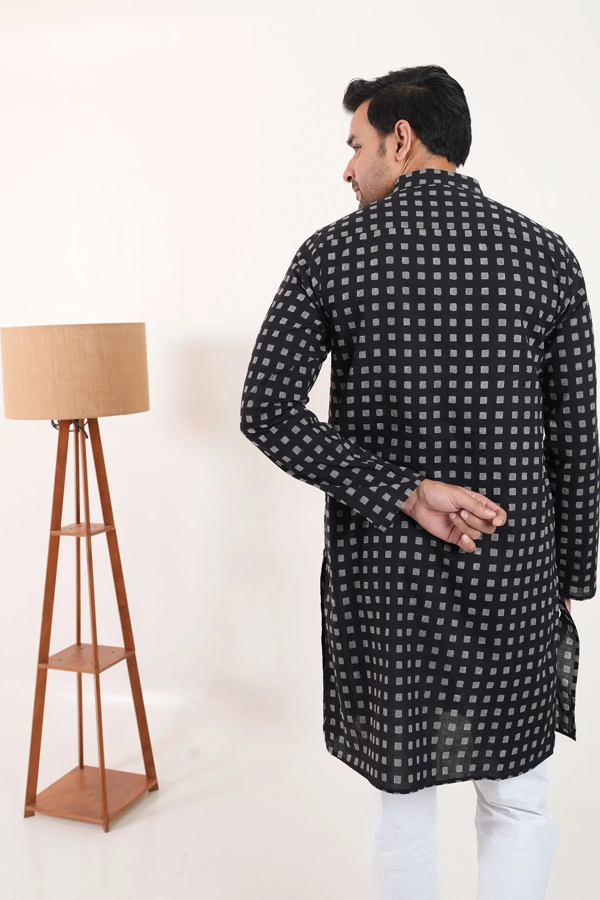 Black Squares Hand Block Print Cotton Kurta | Style Matters