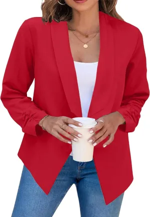 FLITAY Womens Long Sleeve Solid Color Blazer Open Front Elegant Work Jacket Fashion Casual Office Coat