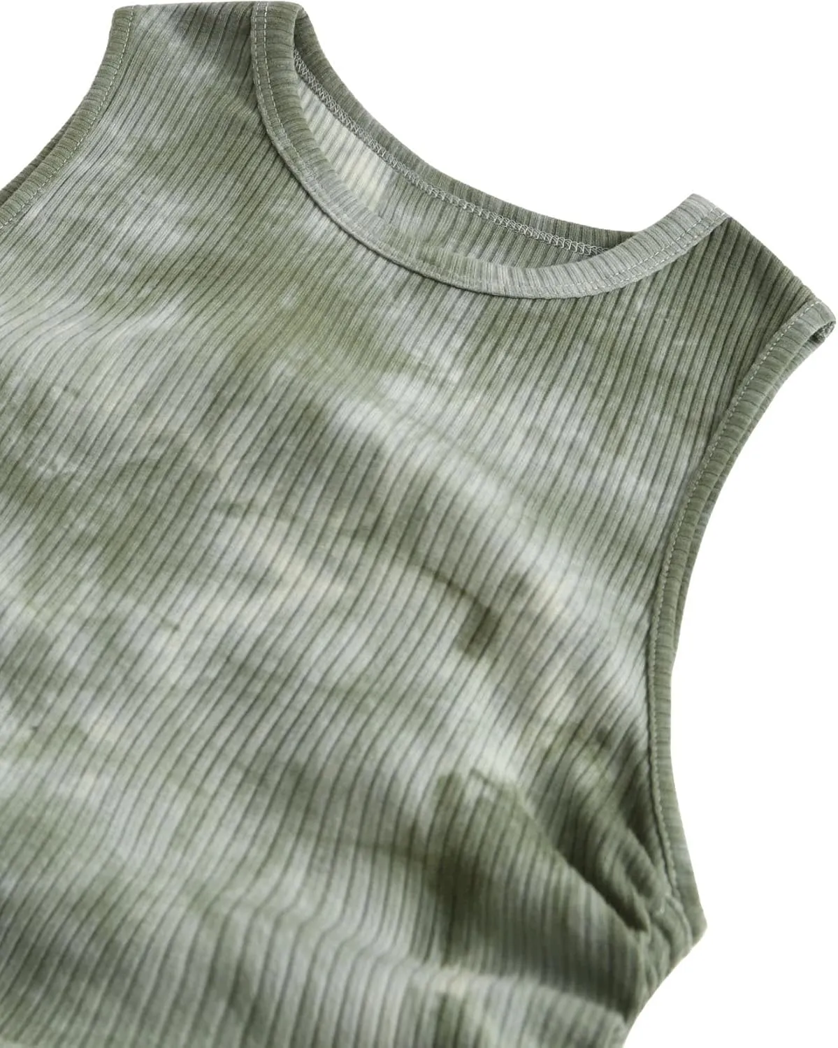 GORGLITTER Summer Dresses for Women 2024 Ruched Bodycon Dress Tie Dye Mini Dress Ribbed Knit Sleeveless Short Dresses