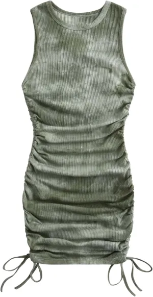 GORGLITTER Summer Dresses for Women 2024 Ruched Bodycon Dress Tie Dye Mini Dress Ribbed Knit Sleeveless Short Dresses