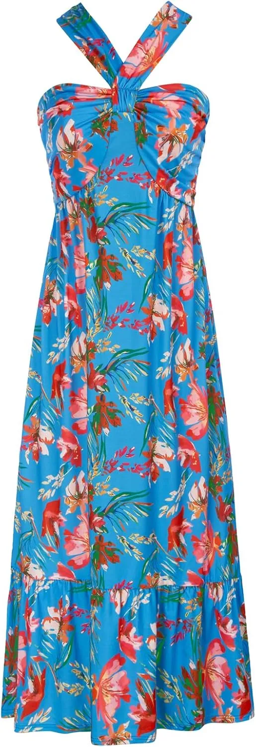 GRACE KARIN 2025 Women's Criss Cross Halterneck Sleeveless Summer Floral Print Flowy A Line Maxi Dress