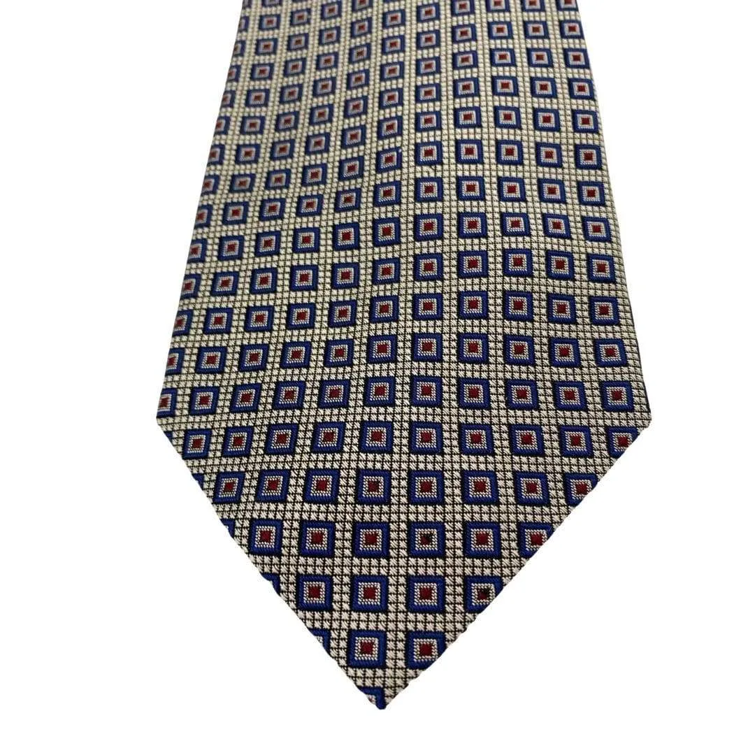 HICKEY FREEMAN Silk Geometric Square Pattern Tie - Blue, Red & Gold