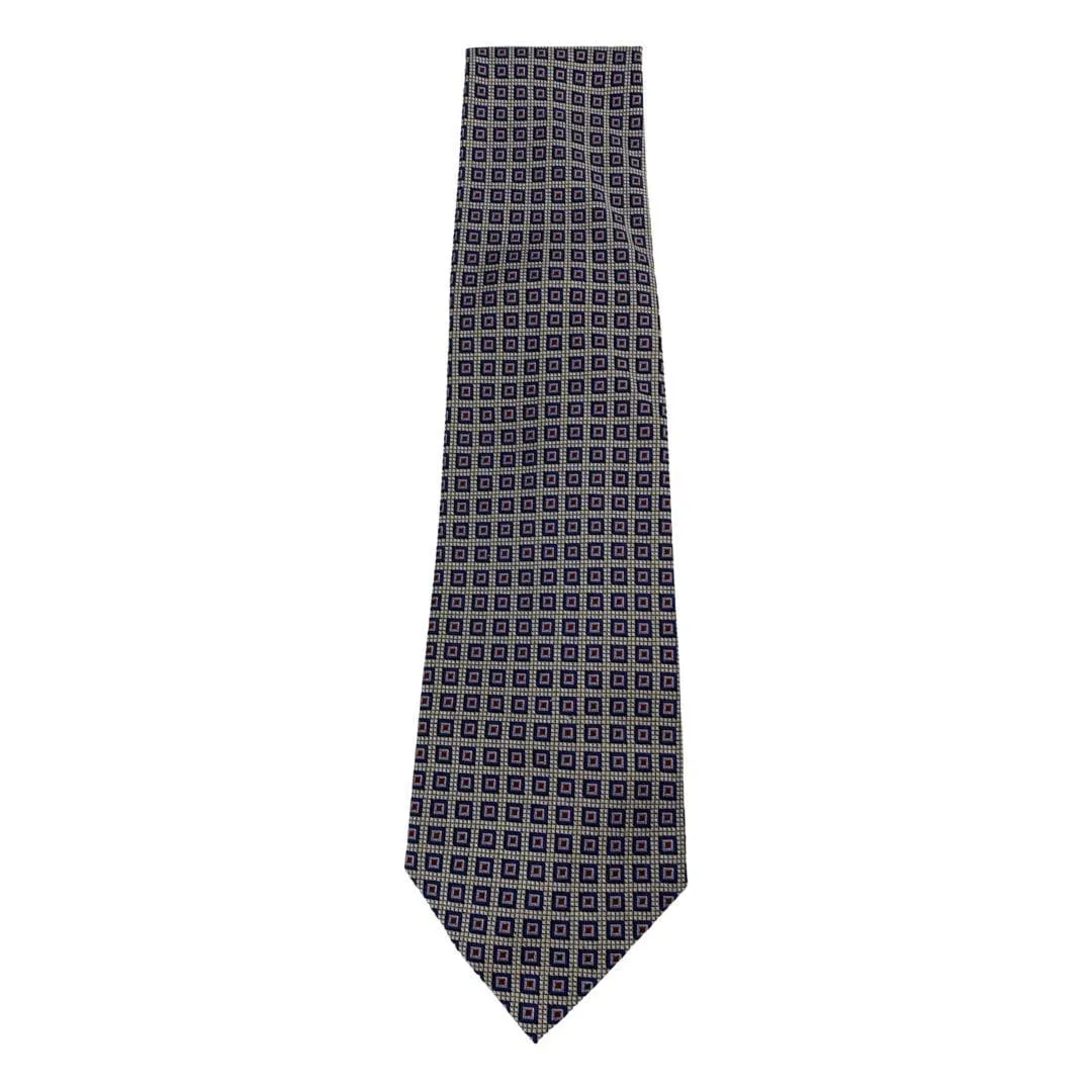 HICKEY FREEMAN Silk Geometric Square Pattern Tie - Blue, Red & Gold