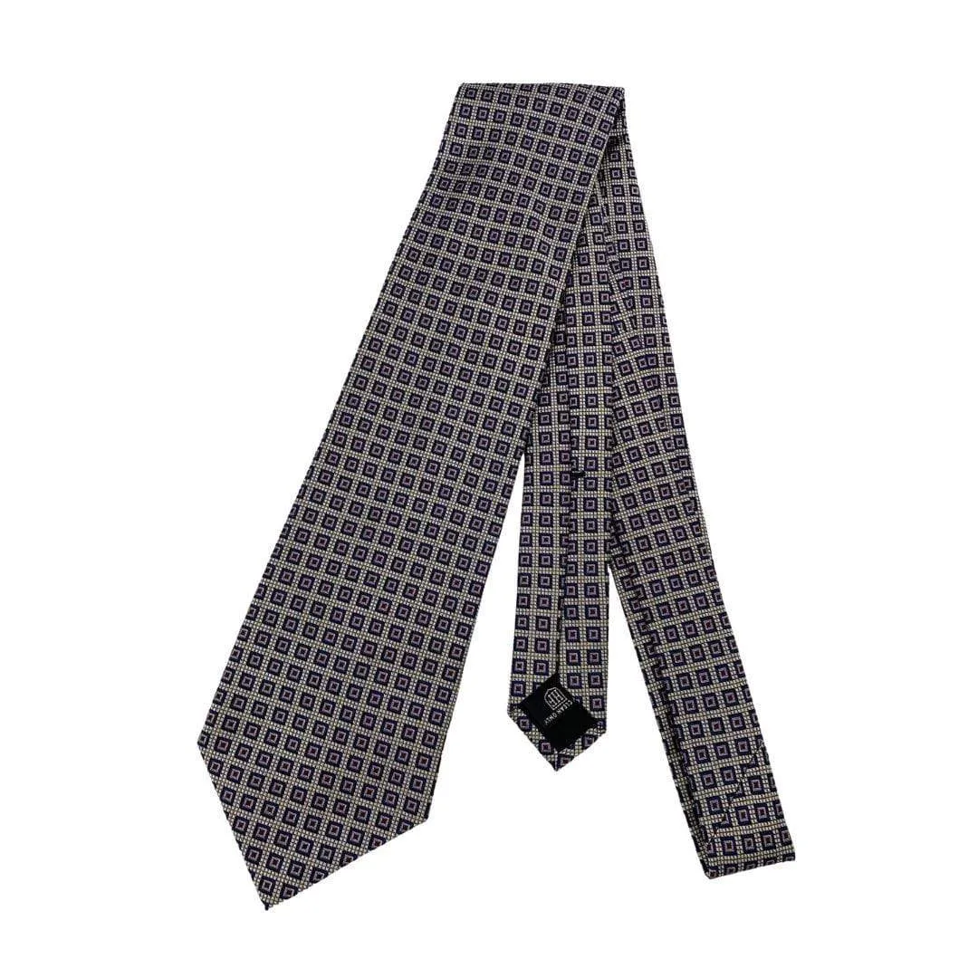 HICKEY FREEMAN Silk Geometric Square Pattern Tie - Blue, Red & Gold