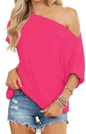 LEEDYA Off The Shoulder Tops for Women Summer Short Sleeve Sexy Shirts Plus Size Casual Batwing Date Night Tunic Top