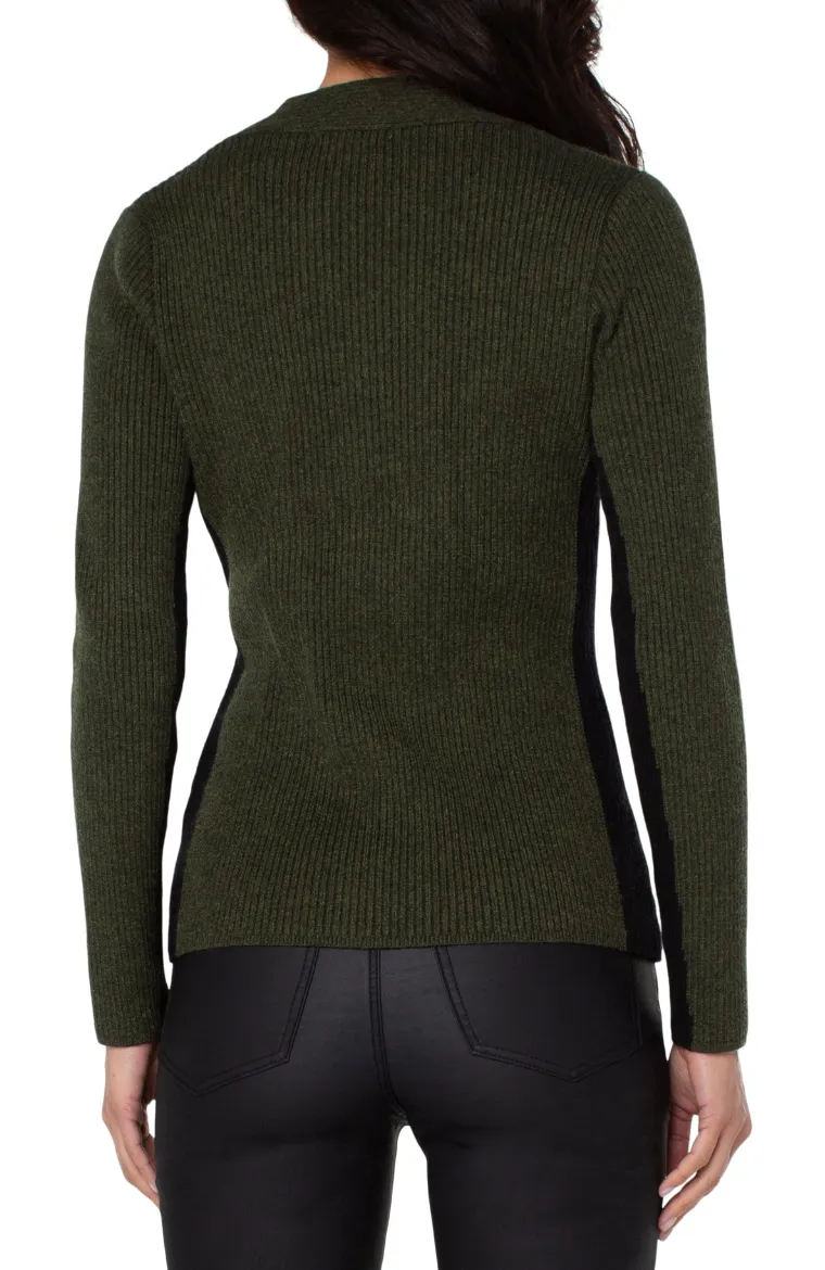 Long Sleeve Cable Twist Neck Wrap Sweater - Pine Black
