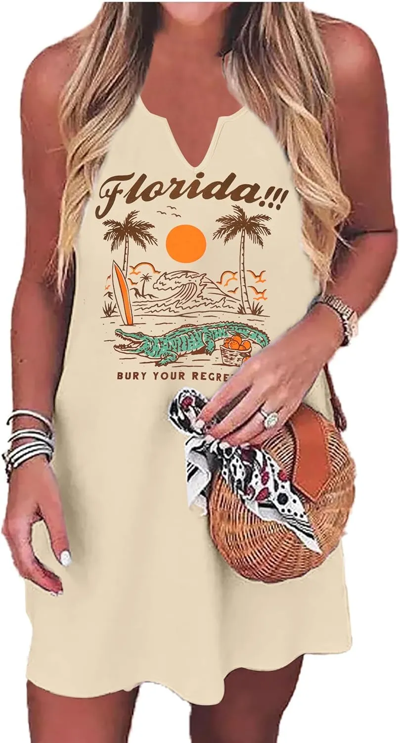 LUKYCILD Summer Dress Beach Dresses for Women Casual Mini Tank Sundresses Sleeveless Vacation Hawaiian Dresses