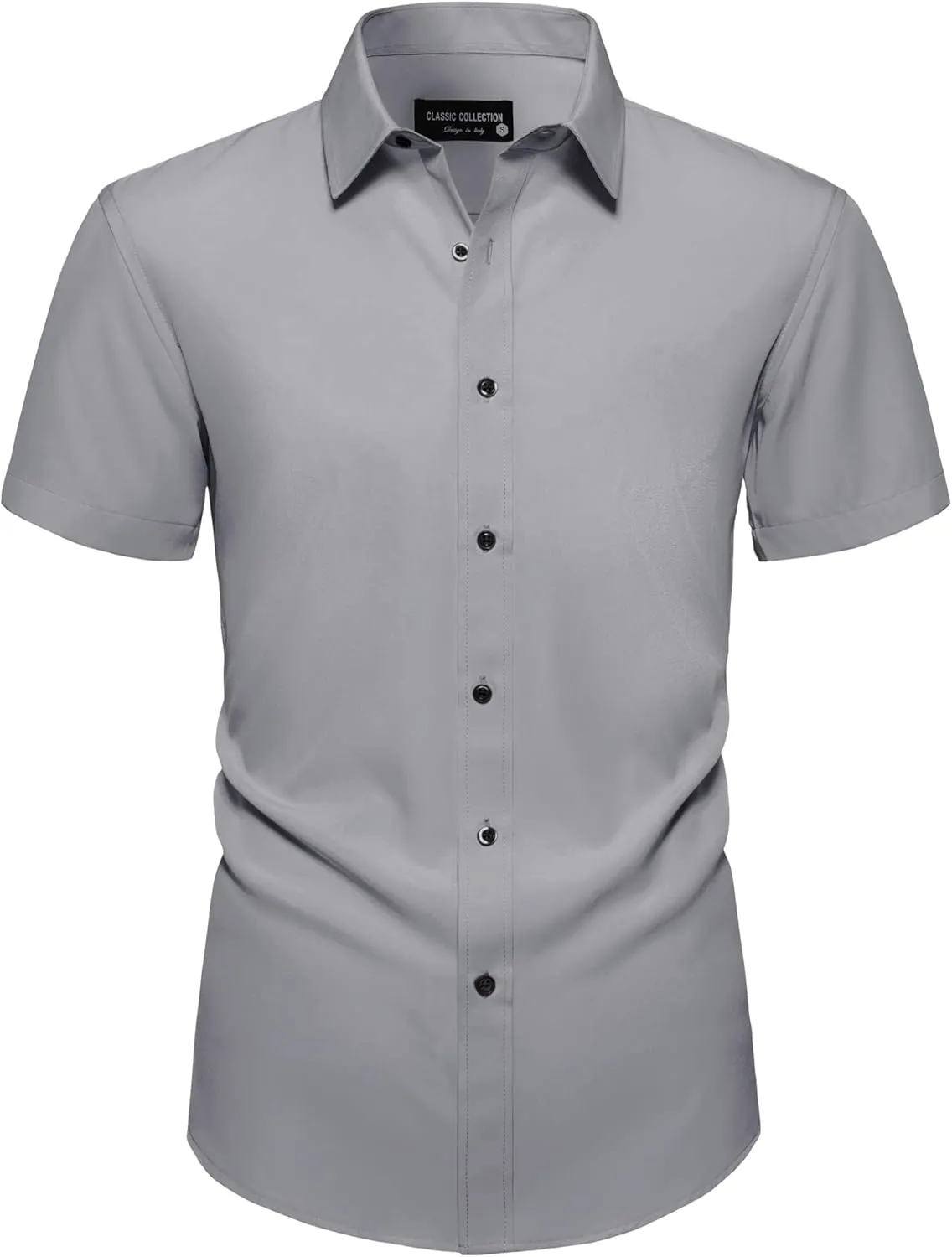 Manwan walk Men's Short Sleeve Casual Button-Down Solid Slim Fit Business Formal Shirts