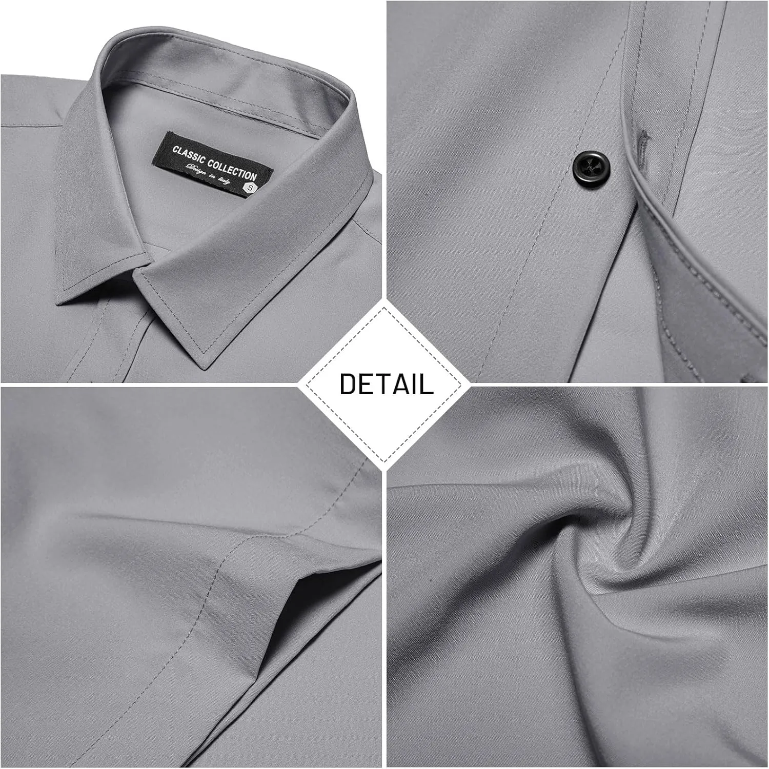 Manwan walk Men's Short Sleeve Casual Button-Down Solid Slim Fit Business Formal Shirts
