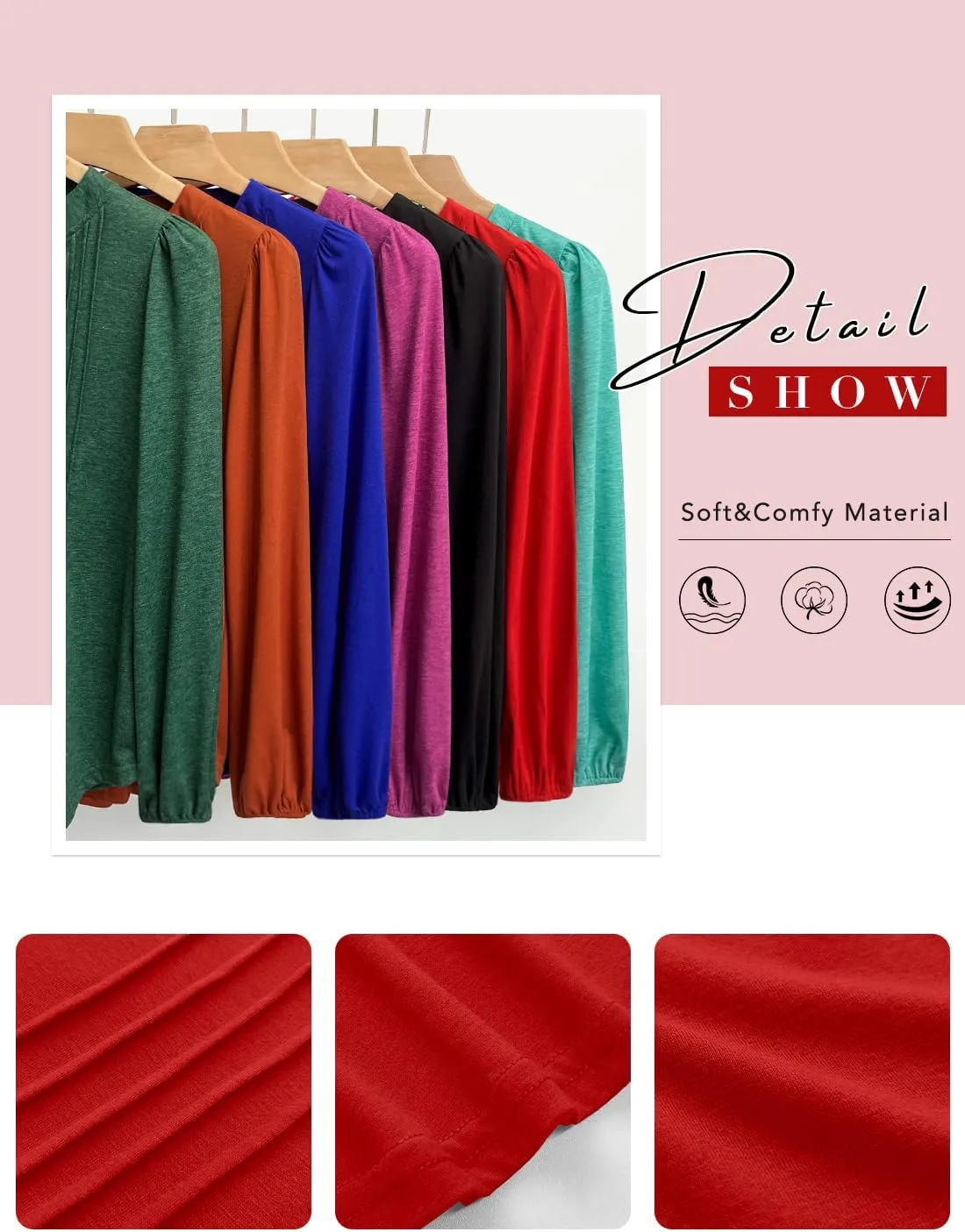 MIHOLL Women's V Neck Puff Long Sleeve T Shirts Pleated Casual Loose Tunic Blouse