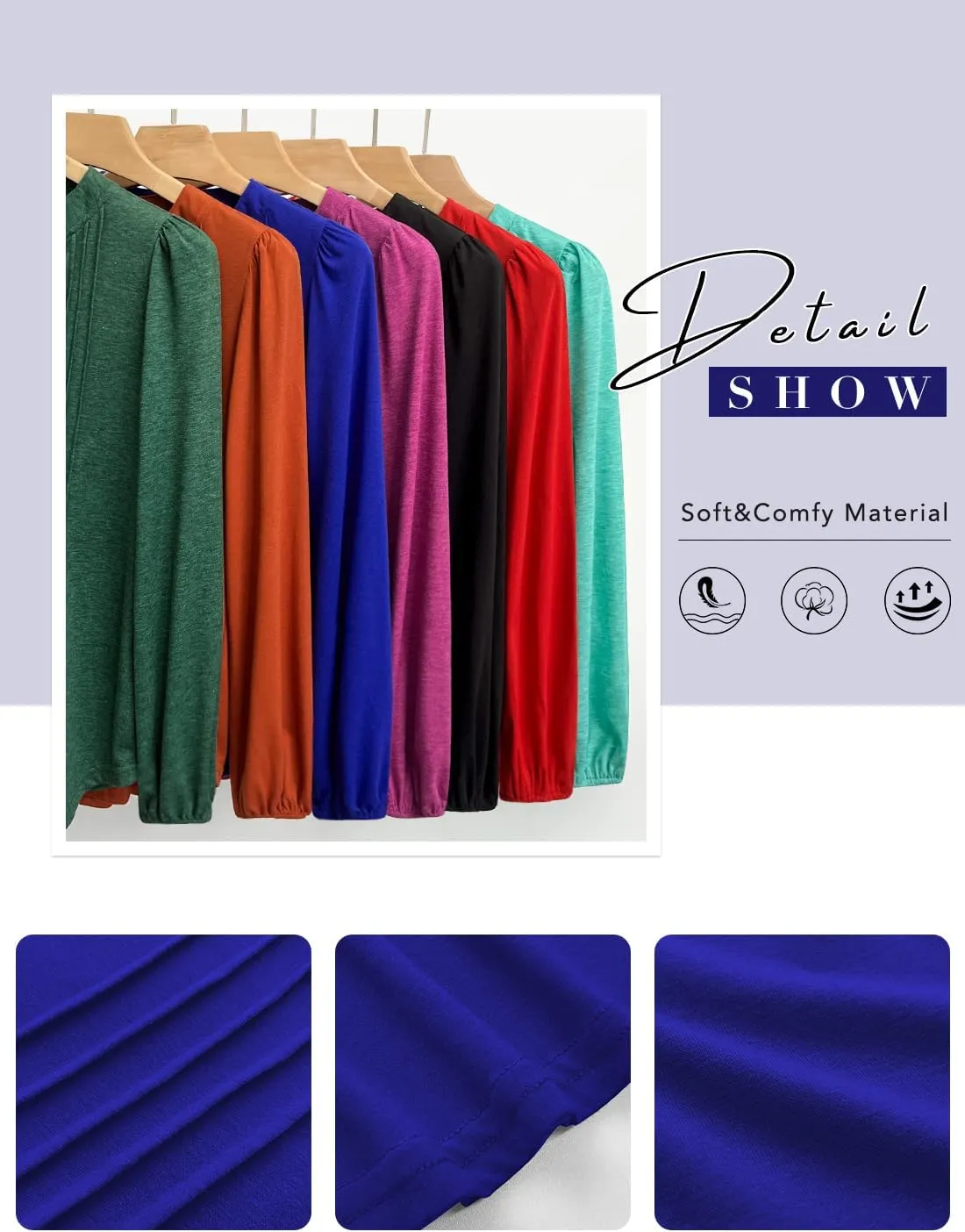 MIHOLL Women's V Neck Puff Long Sleeve T Shirts Pleated Casual Loose Tunic Blouse