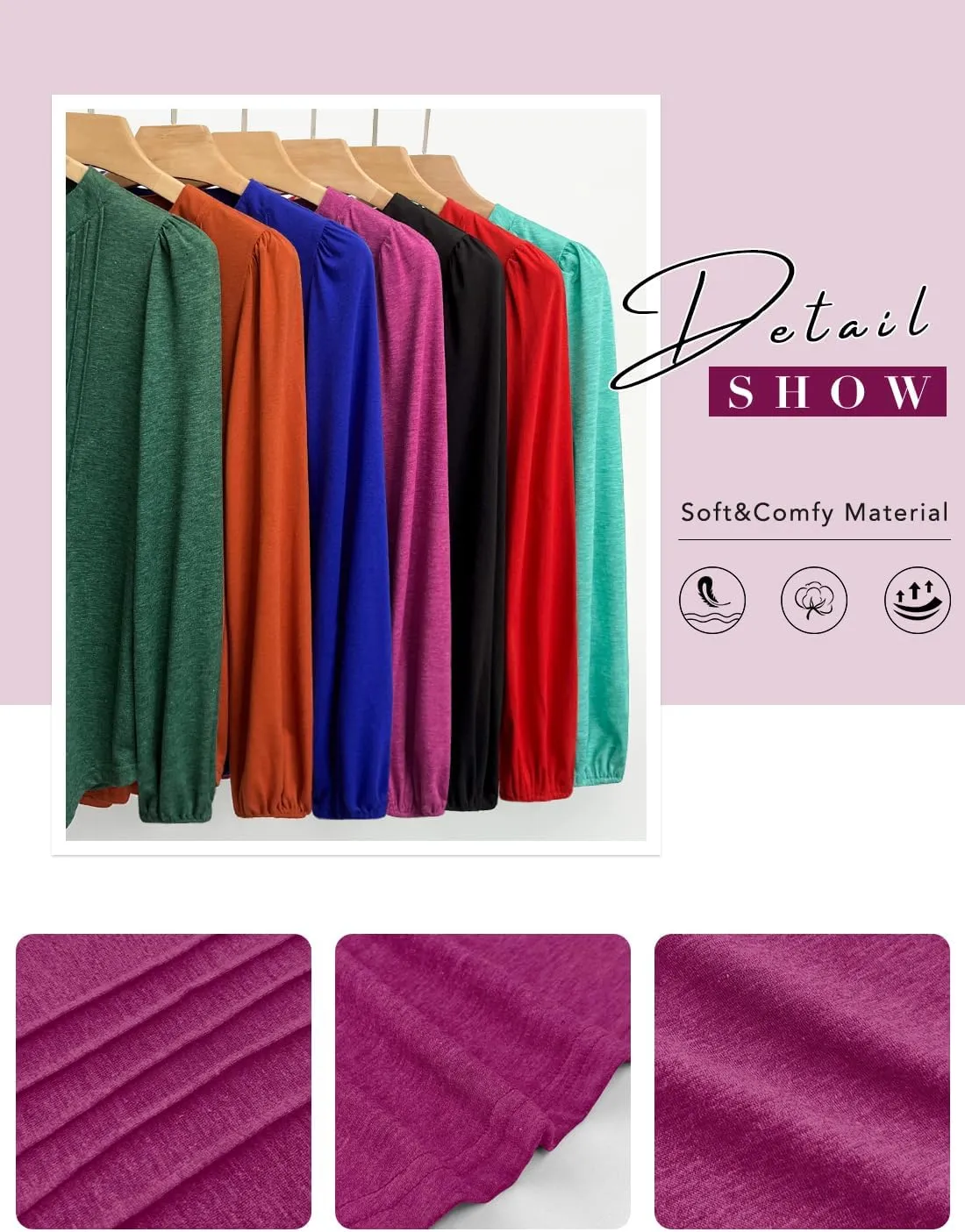 MIHOLL Women's V Neck Puff Long Sleeve T Shirts Pleated Casual Loose Tunic Blouse