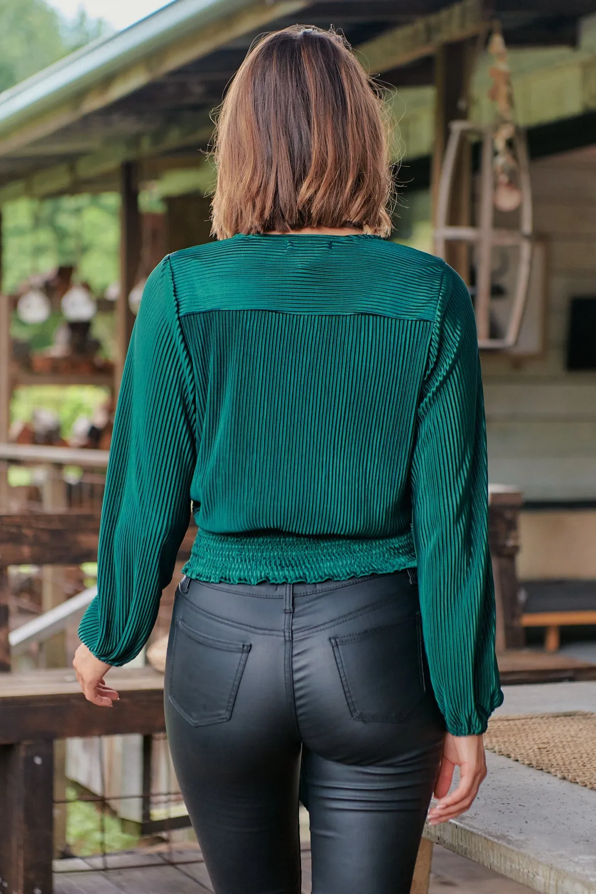 Parvatti Emerald Pleated Long Sleeve Top
