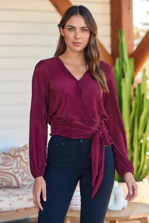 Parvatti Wine Pleated Long Sleeve Top