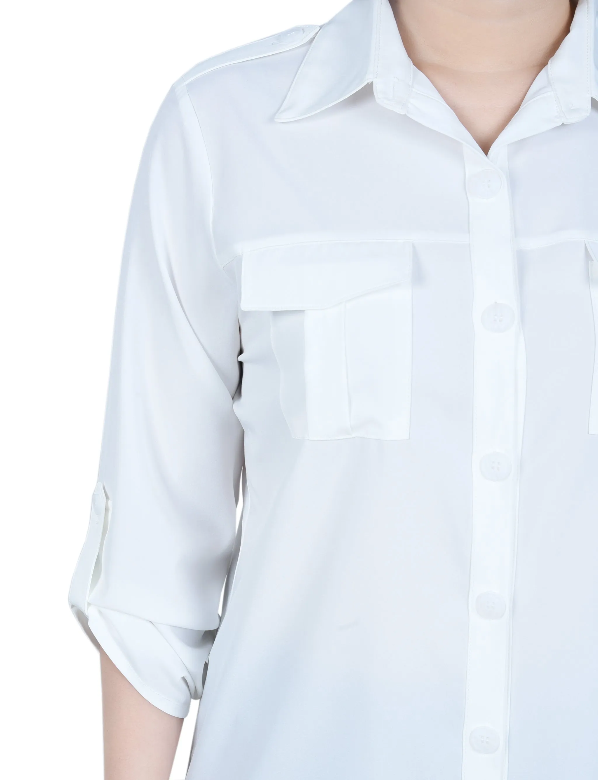 Petite 3/4 Sleeve Roll Tab Blouse