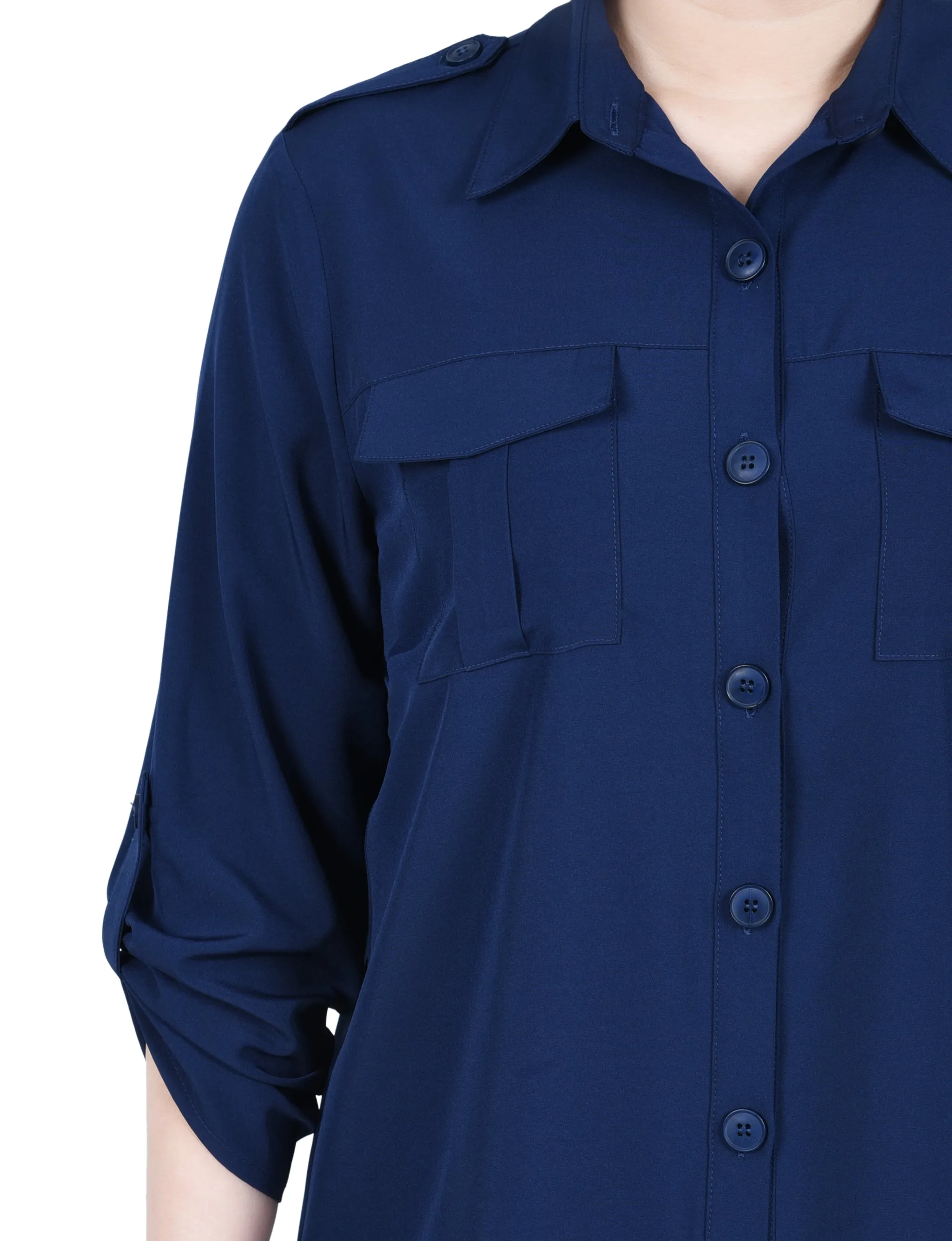 Petite 3/4 Sleeve Roll Tab Blouse
