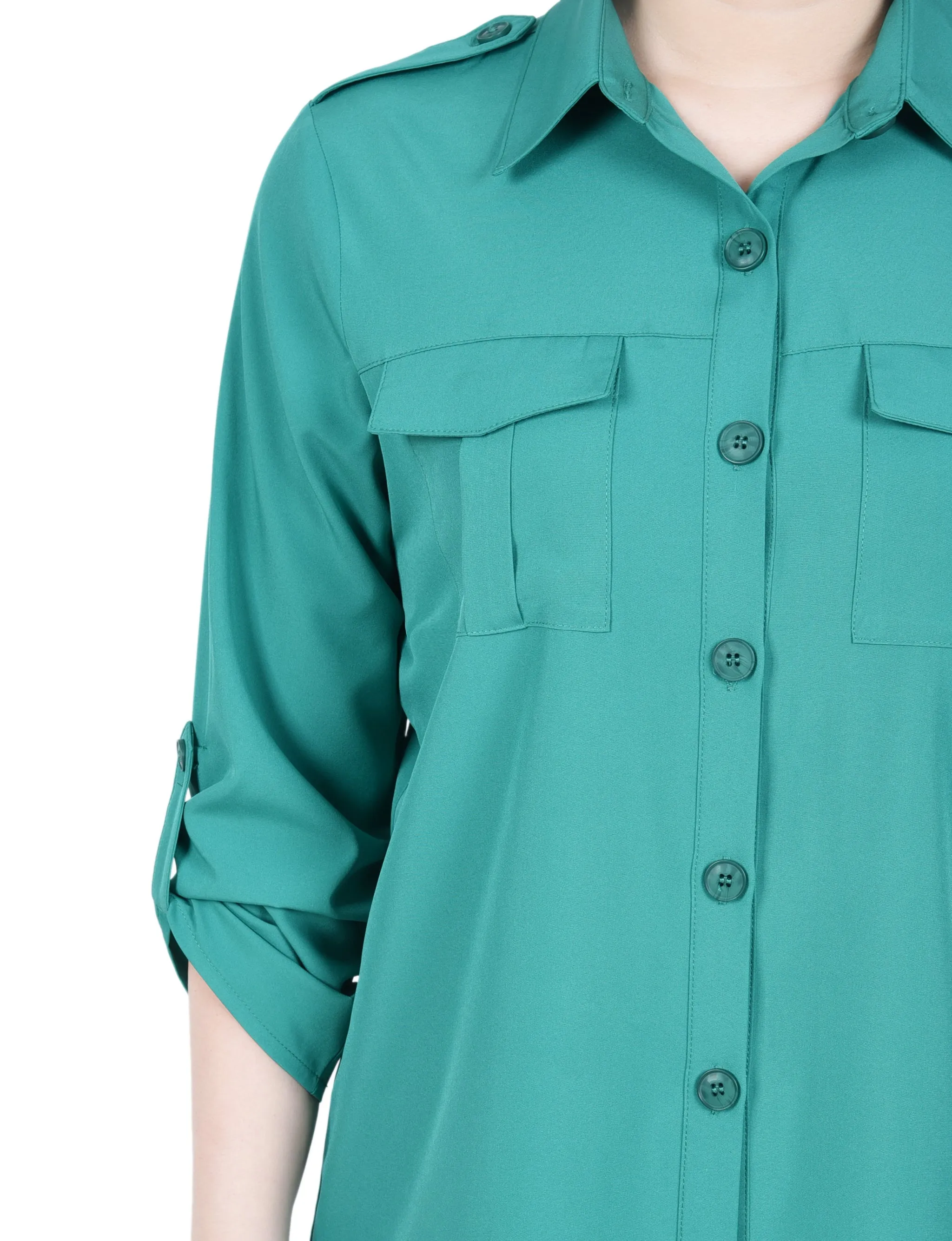Petite 3/4 Sleeve Roll Tab Blouse