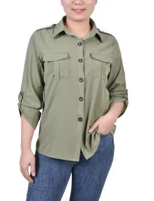Petite 3/4 Sleeve Roll Tab Blouse