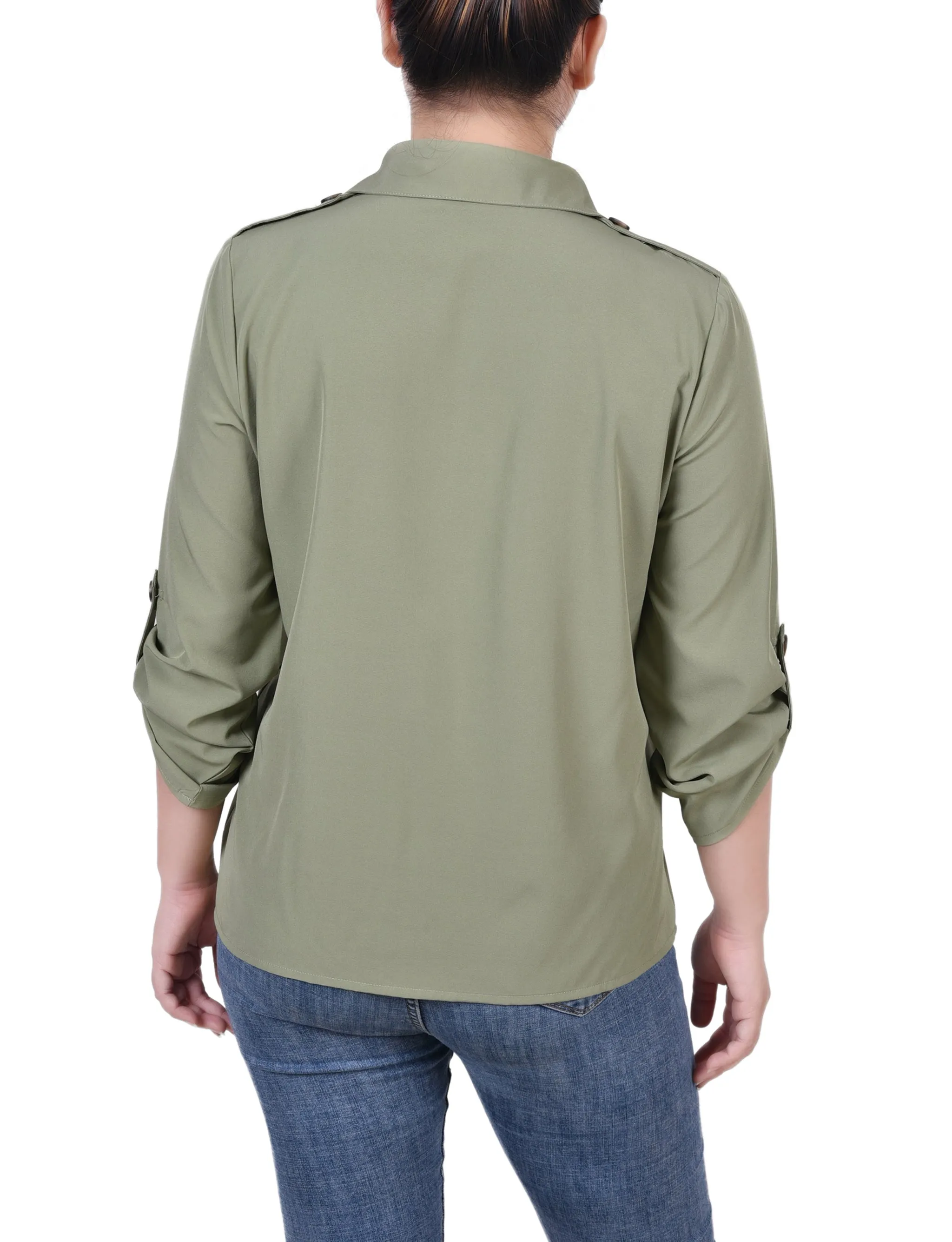 Petite 3/4 Sleeve Roll Tab Blouse