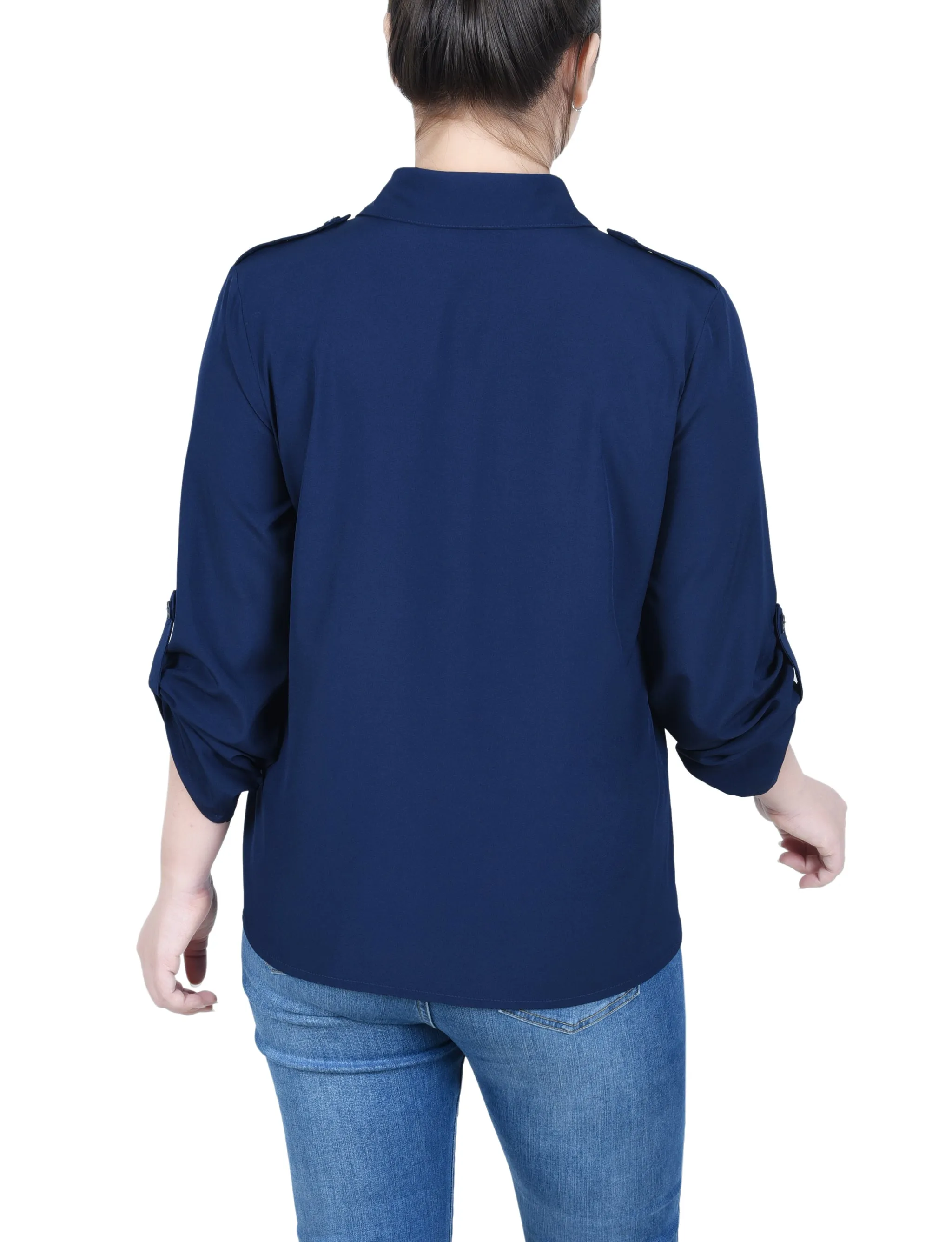 Petite 3/4 Sleeve Roll Tab Blouse