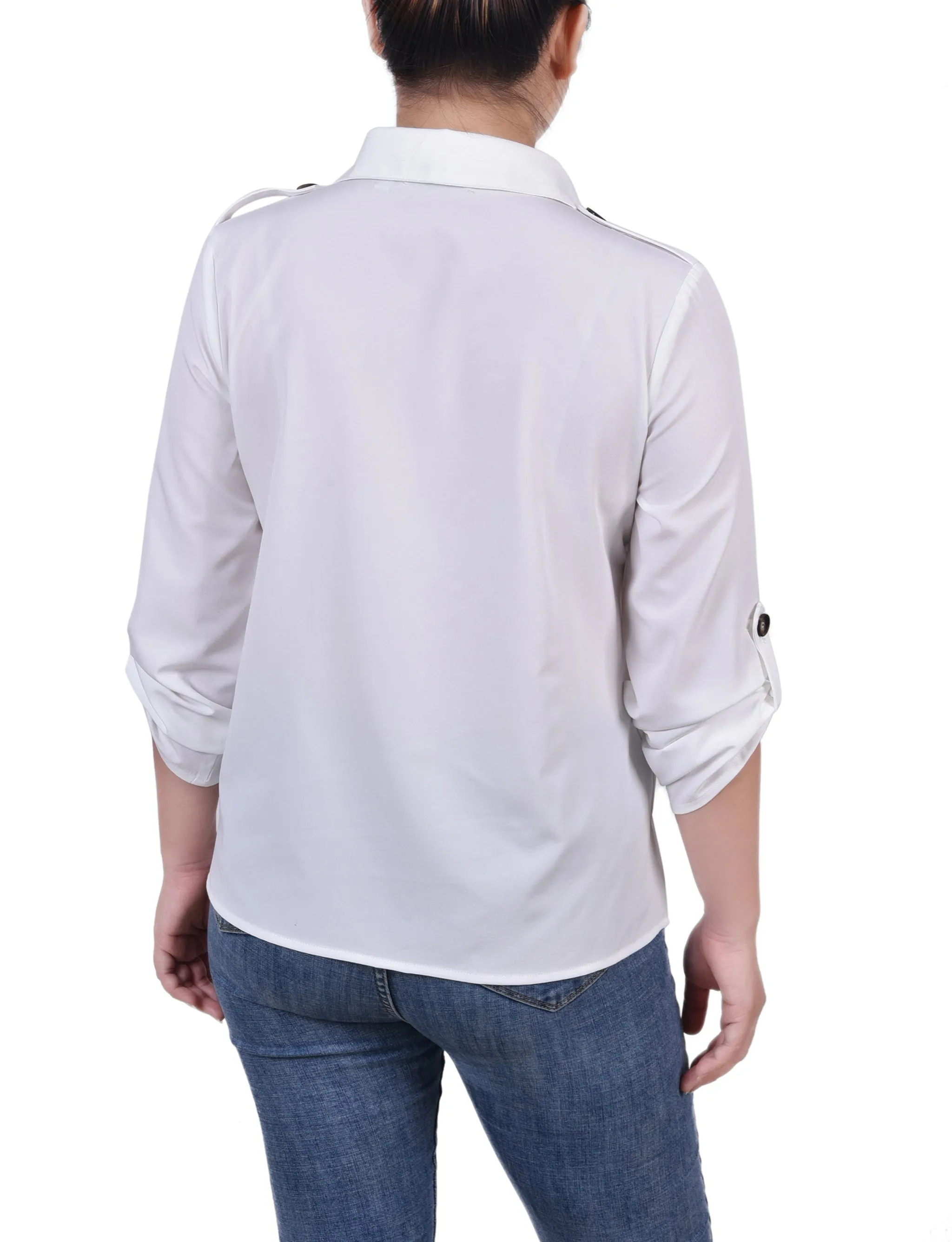 Petite 3/4 Sleeve Roll Tab Blouse