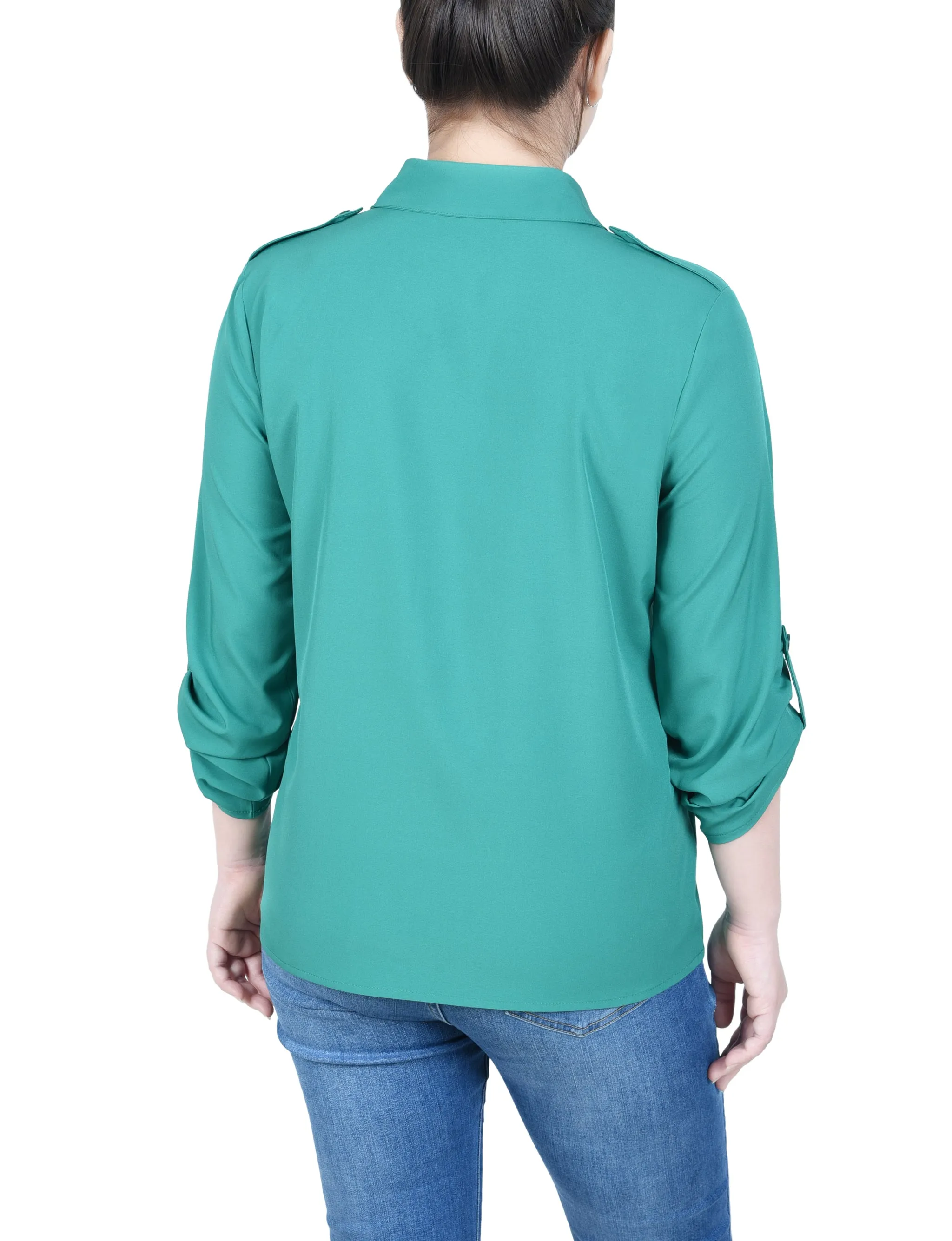 Petite 3/4 Sleeve Roll Tab Blouse