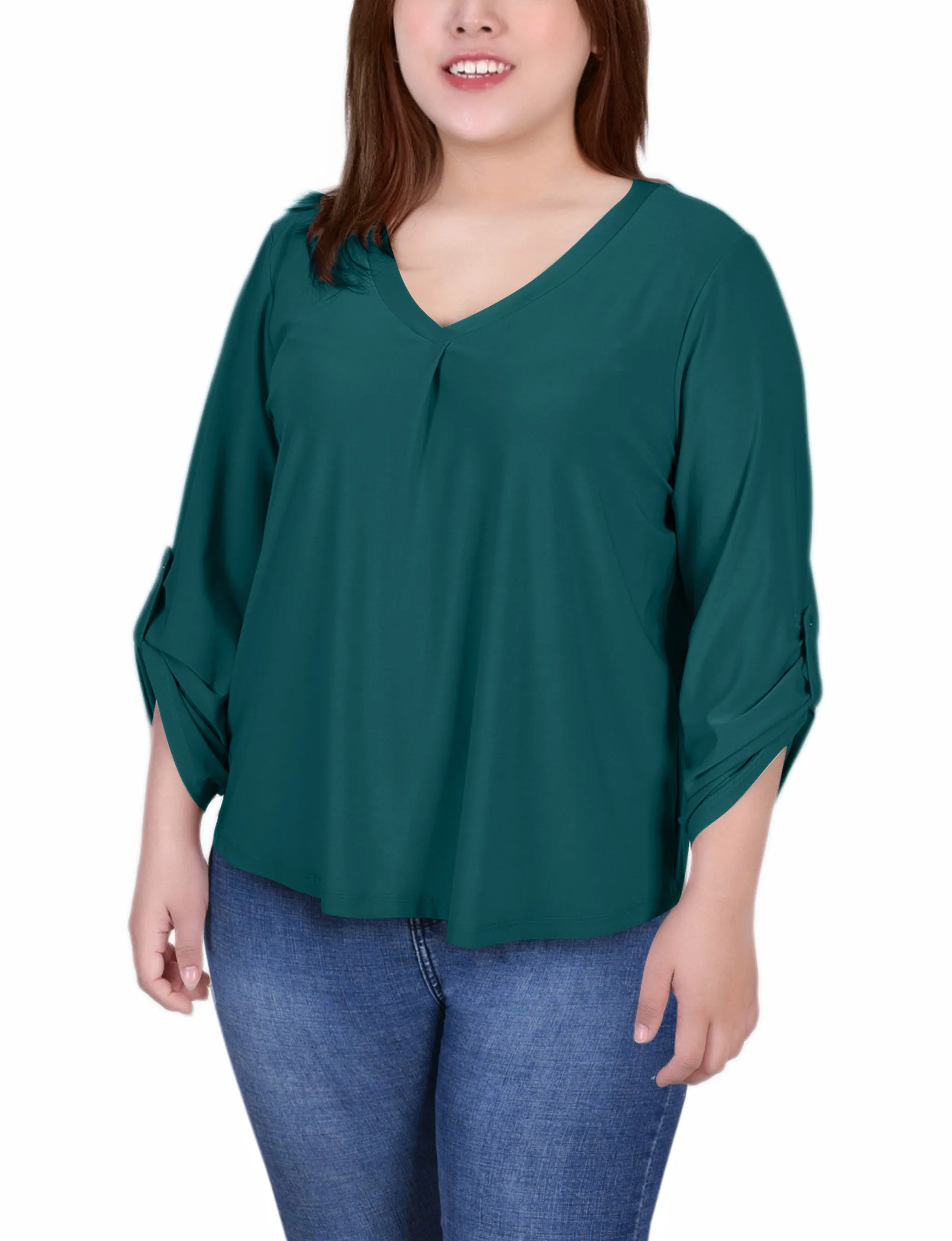 Plus Size 3/4 Sleeve V Neck Top