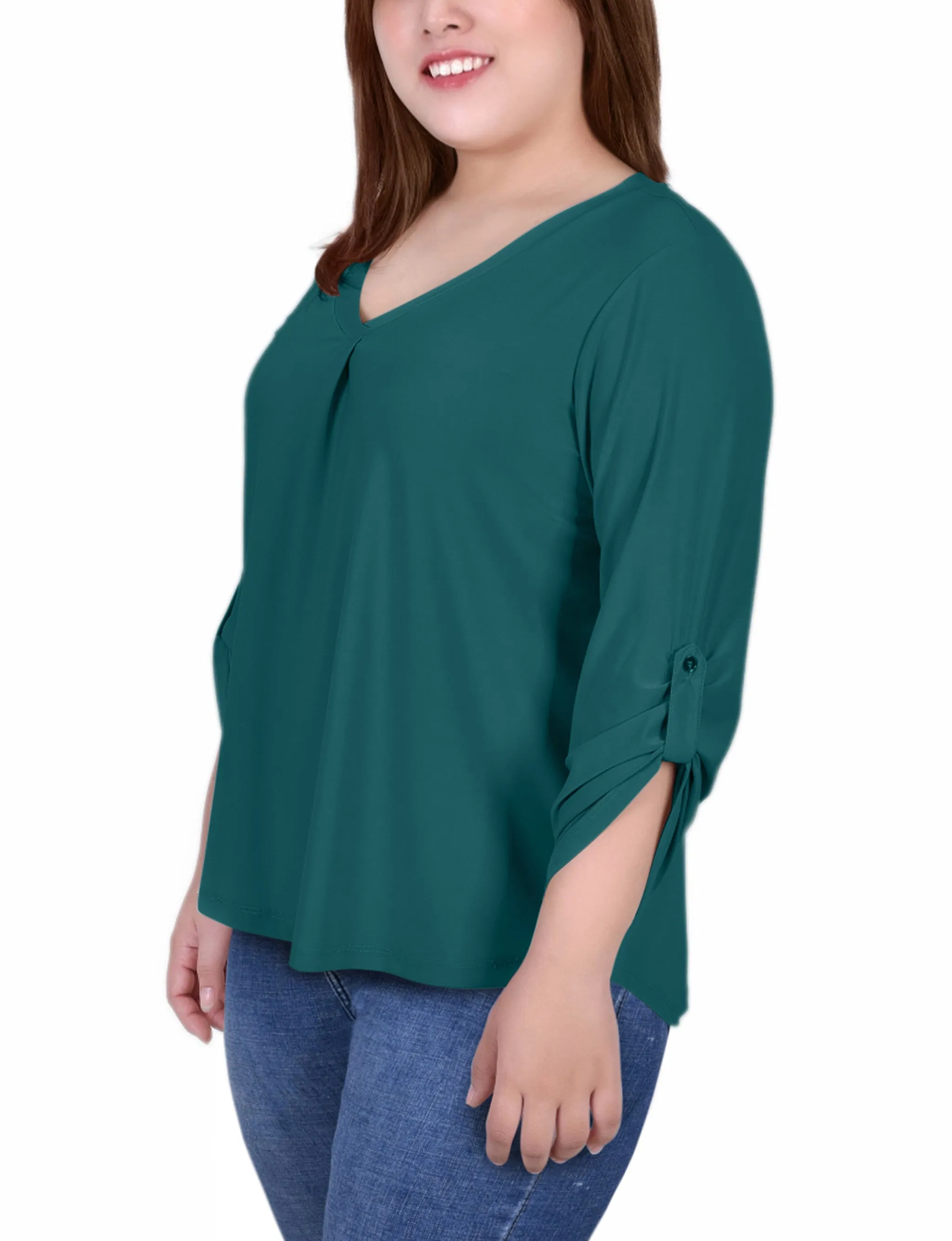 Plus Size 3/4 Sleeve V Neck Top