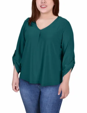 Plus Size 3/4 Sleeve V Neck Top