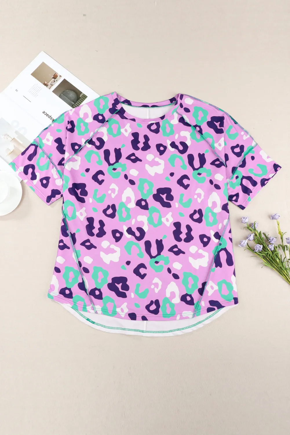 Rose Leopard Kiss Print Plus Size Short Sleeve Tee