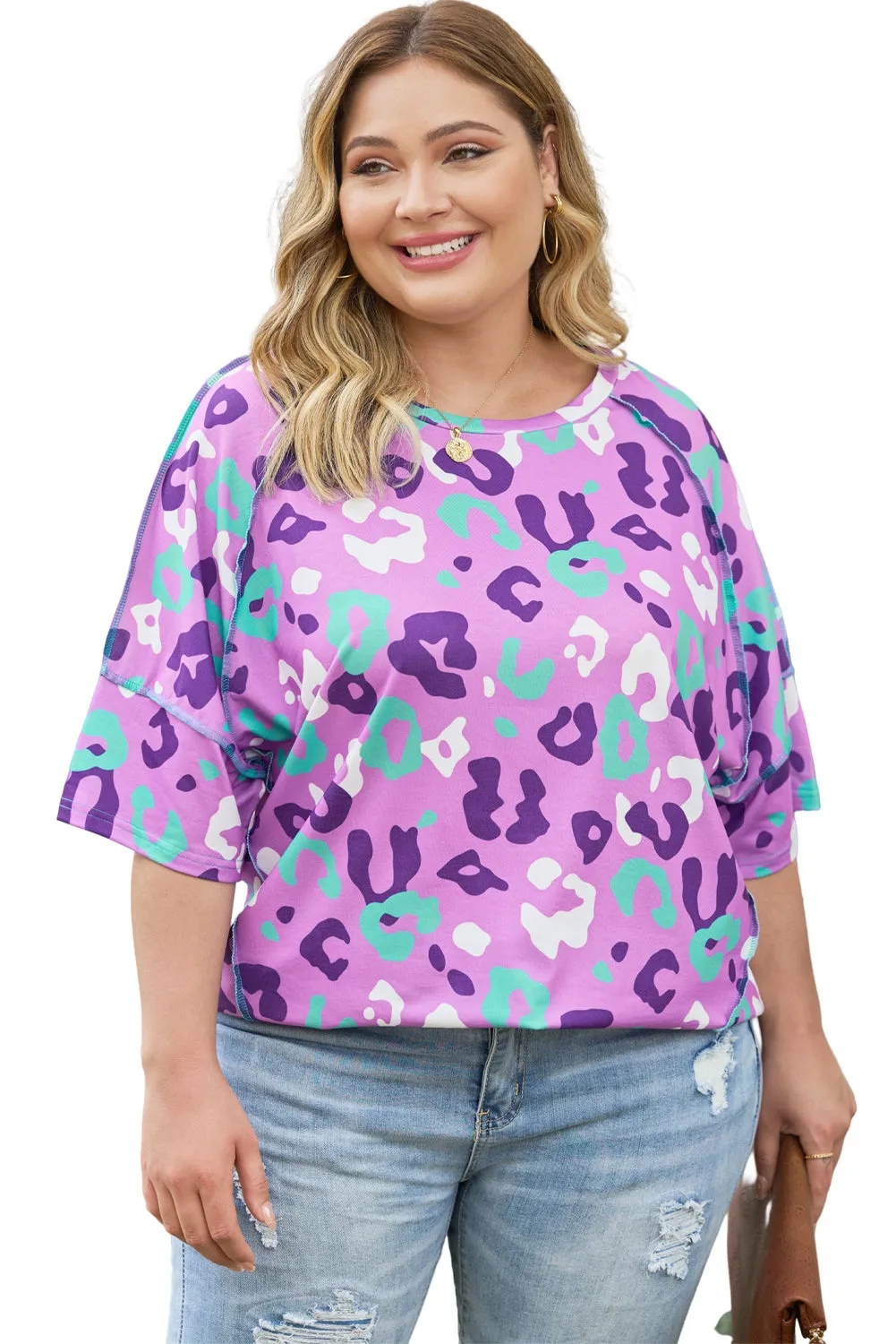Rose Leopard Kiss Print Plus Size Short Sleeve Tee