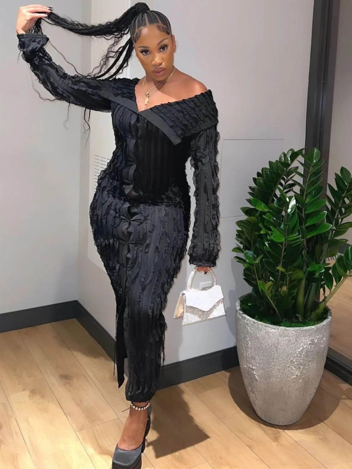 Sexy Button Down Dresses for Women Date Night Off Shoulder See Through Mesh Ruffle Bodycon Maxi Dress