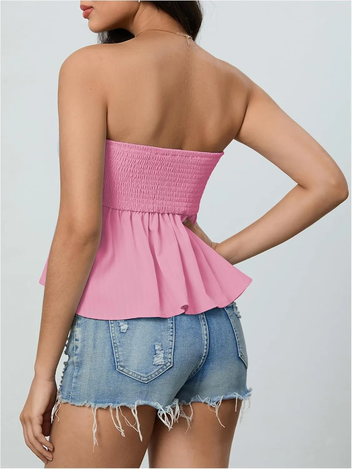SOLY HUX Women's Frill Trim Tie Front Tube Top Sleeveless Strapless Ruffle Summer Tops
