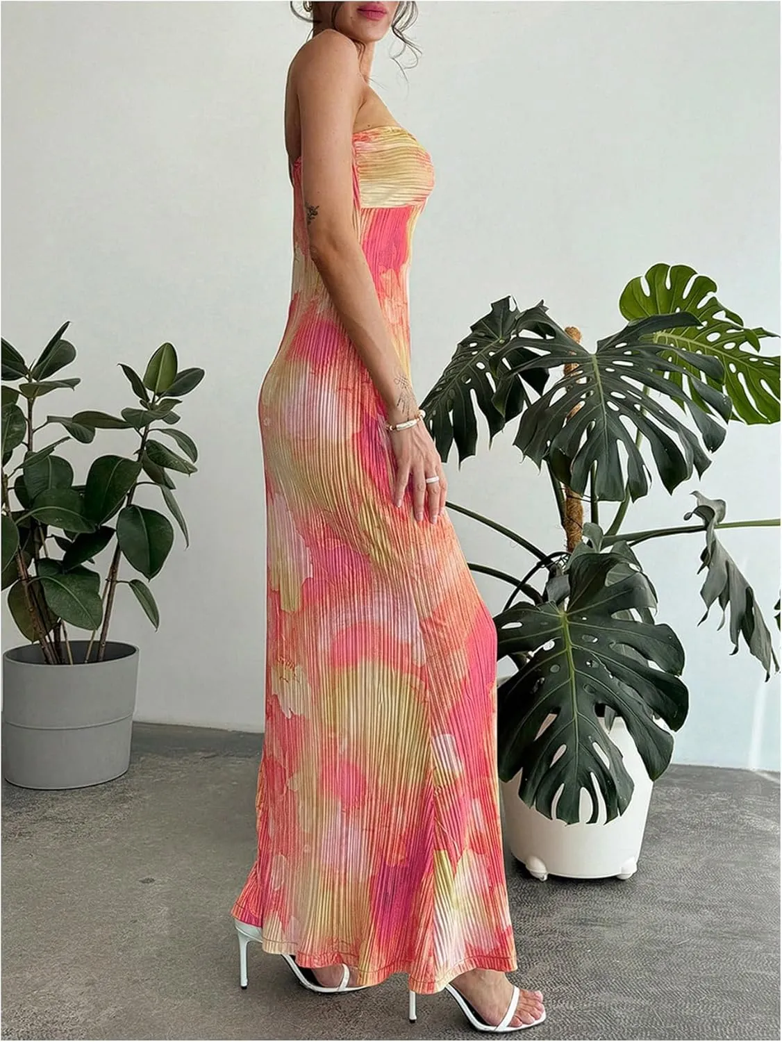 SOLY HUX Women's Summer Floral Tube Dress Twist Front Strapless Vacation Beach Dresses Maxi Dress