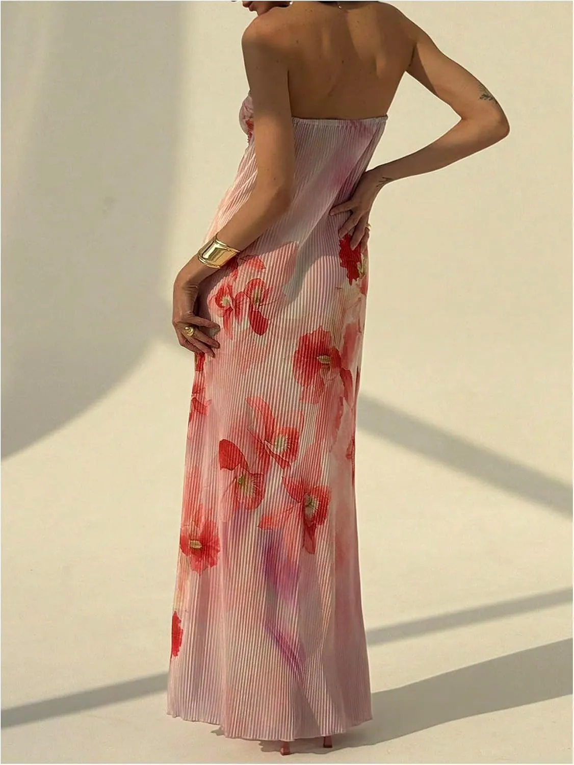 SOLY HUX Women's Summer Floral Tube Dress Twist Front Strapless Vacation Beach Dresses Maxi Dress