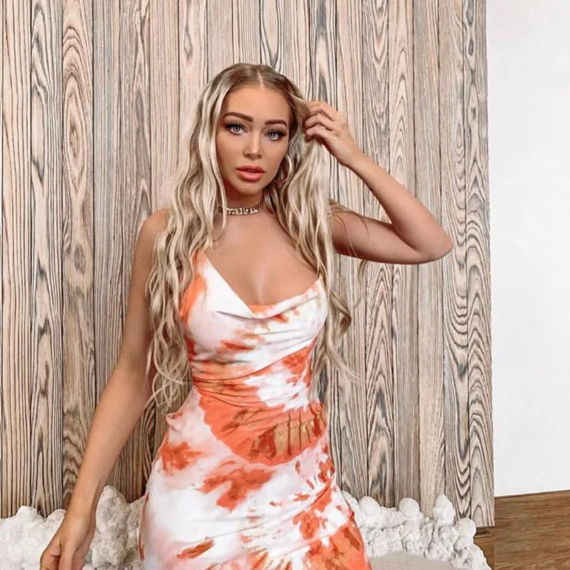 Summer sexy tie-dye milk midi dress