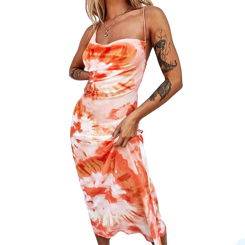 Summer sexy tie-dye milk midi dress