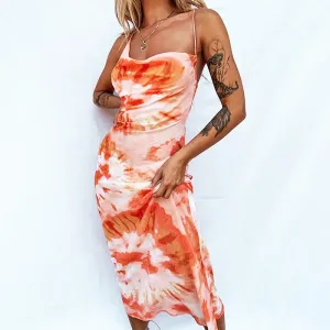 Summer sexy tie-dye milk midi dress