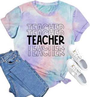 Teacher Shirts Women: Tie Dye Teacher Tshirt Funny Teacher Life Shirt Teacher Tee Tops Short Sleeve Teacher Gifts